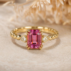 The Elowyn 2CT  Emerald-Cut Rose Pink Gemstone Ring