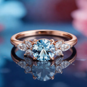 Selene’s Whisper | 1CT Round Cut Royal Blue Sapphire Vine Ring