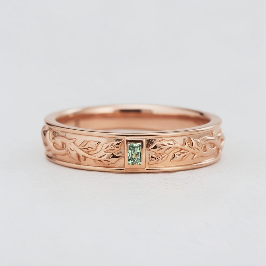 Mistletoe Forge | Bezel Baguette Green Sapphire Men's Wedding Band