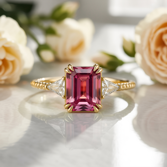 Liora 2CT Emerald Cut Burgundy Gemstone Ring