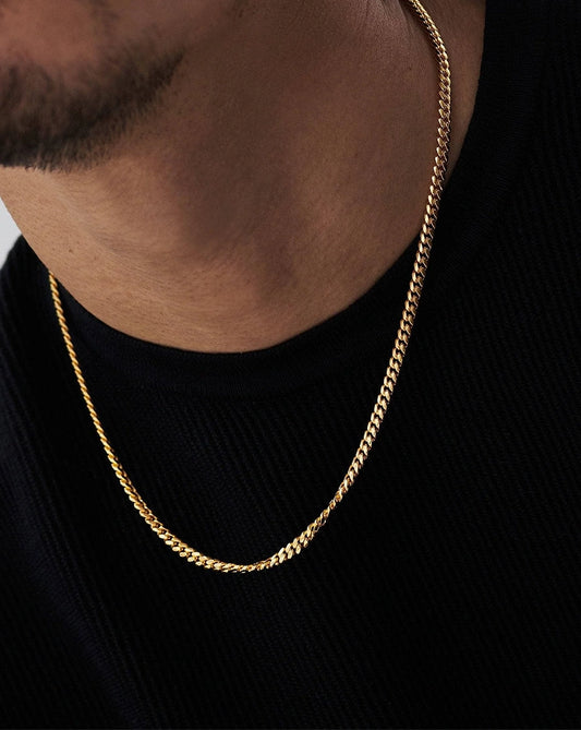18K Gold Vermeil Mens Round Cuba Chain Necklace