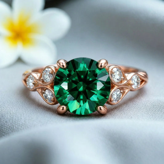Celia‘s Sonnet | 1.5CT Round Cut Green Solitaire Ring