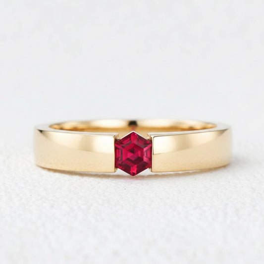 Ruben’s Hex | 4MM Hexagon Ruby Tension Set Men's Wedding Band
