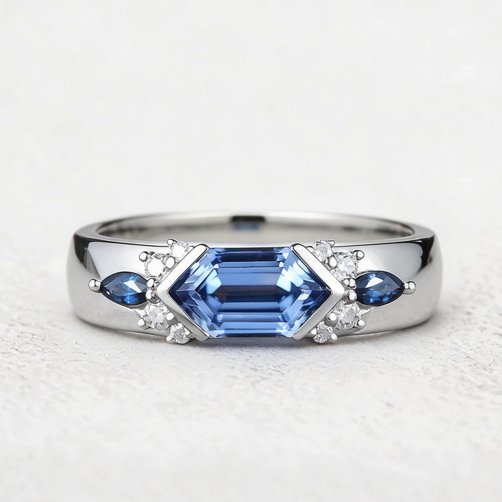 Cobalt Hex | Long Hexagon Sapphire Cluster Men's Band