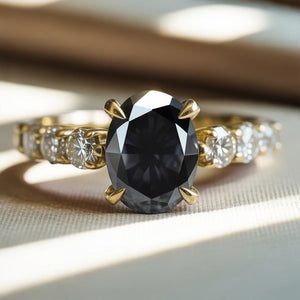 The Celestine 2CT Oval-Cut Black Gemstone Ring