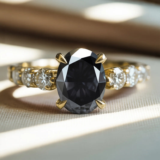 The Celestine 2CT Oval-Cut Black Gemstone Ring