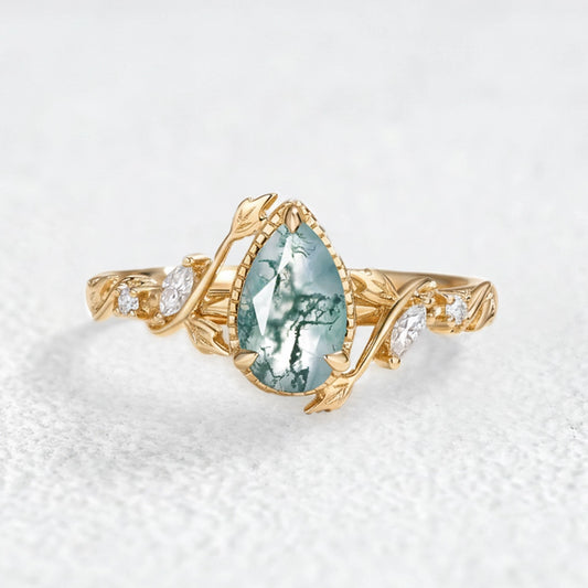 Cranberry Nature Inspired Moss Agate Engagement Ring