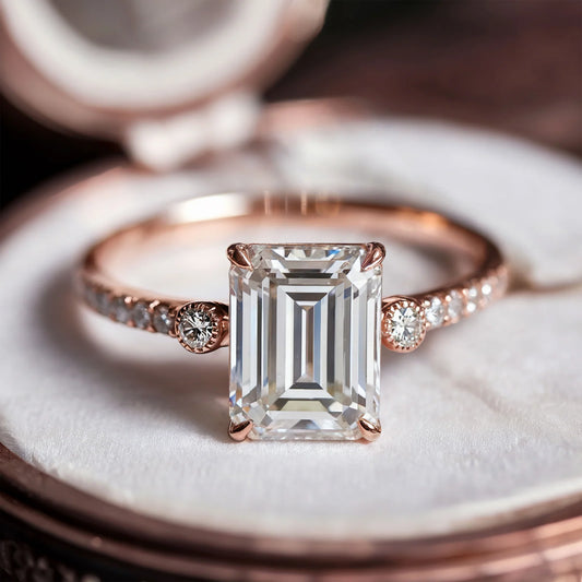The Luna 2CT Emerald Cut Moissanite Ring