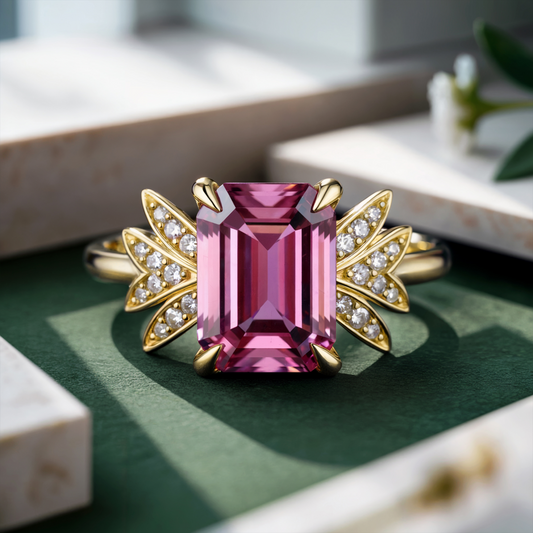 Evadne 2CT Pink Emerald-Cut Pink Gemstone Ring