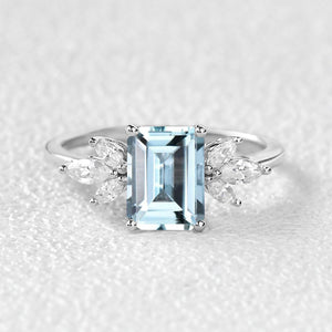 Emerald Cut Moss Agate Cluster Engagement Ring