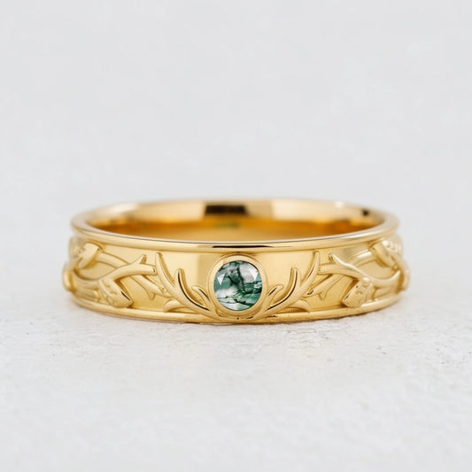 Forest Stag | Moss Agate Men's Wedding Band