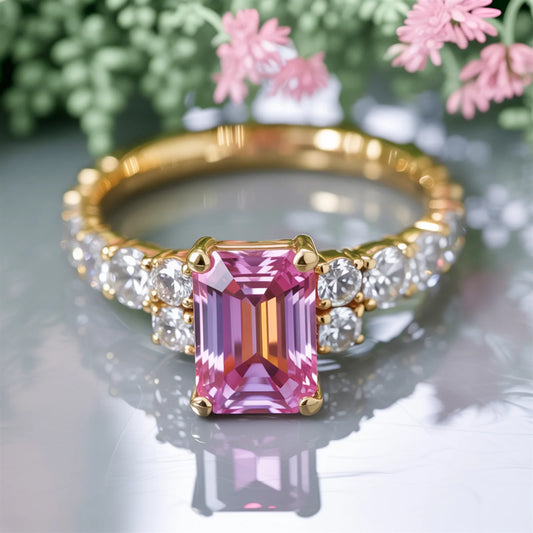 The Adelina Rae 2CT Emerald Cut Pink Gemstone Ring