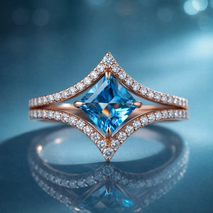 Marina’s Sparkle | 2CT Princess Cut Blue Sapphire Halo Ring