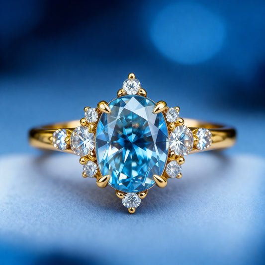 The Carlotta Midnight Serenade | A 2-Carat Oval Blue Solitaire Ring