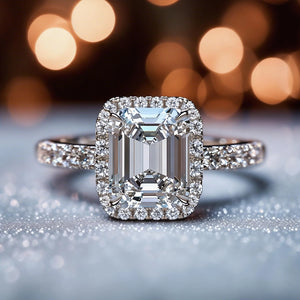 Victoria‘s Radiance | 2CT Emerald Cut Halo Moissanite Ring