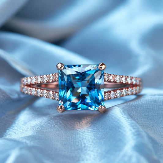 The Caterina 2CT Princess Cut Blue Gemstone Ring
