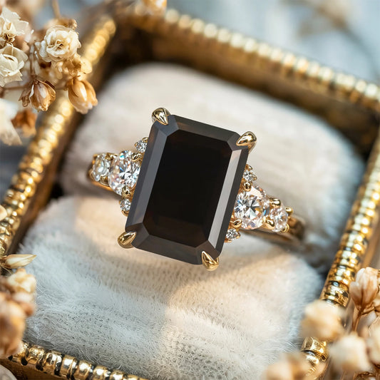 The Bella Jewel 2CT Emerald Cut Black Gemstone Ring