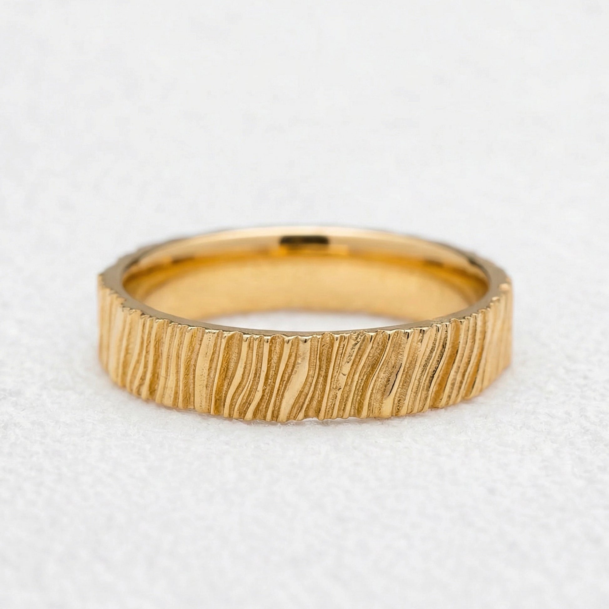 The Organic Grain | Hand-Carved Wood Texture Wedding Band