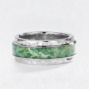 Lydia Unique Moss Agate Engagement Couple Ring Set 3pcs