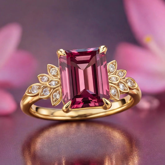 Juliet‘s Charm | 3CT Emerald Cut Pink Gemstone Ring