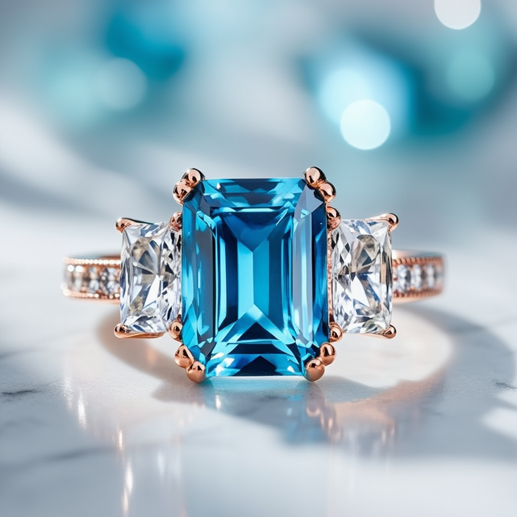 Cleo's Breeze | 3CT Sea Blue Baguette Solitaire Statement Ring