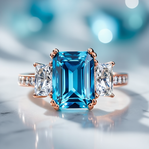 Cleo's Breeze | 3CT Sea Blue Baguette Solitaire Statement Ring