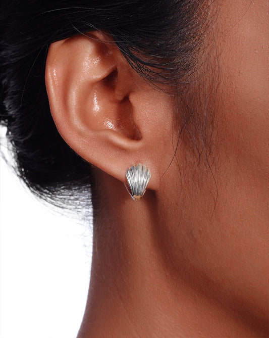 Minimalist Frosted Shell Silver Huggie Hoop Earrings