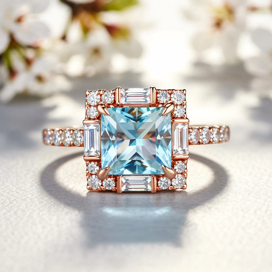 The Calliope 2CT Princess Cut Blue Gemstone Halo Ring