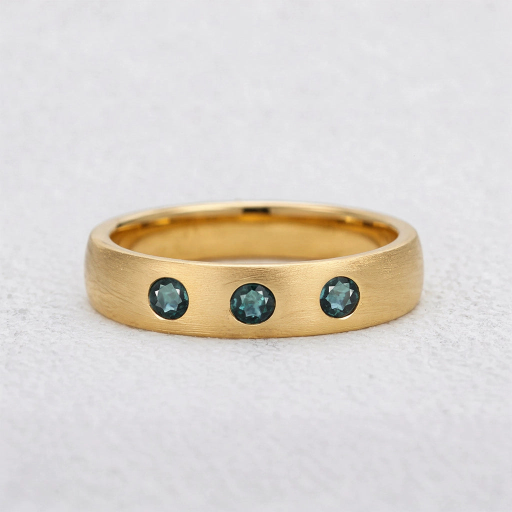 Shadow Peak | Round Lab-Grown Teal Sapphire Wedding Band