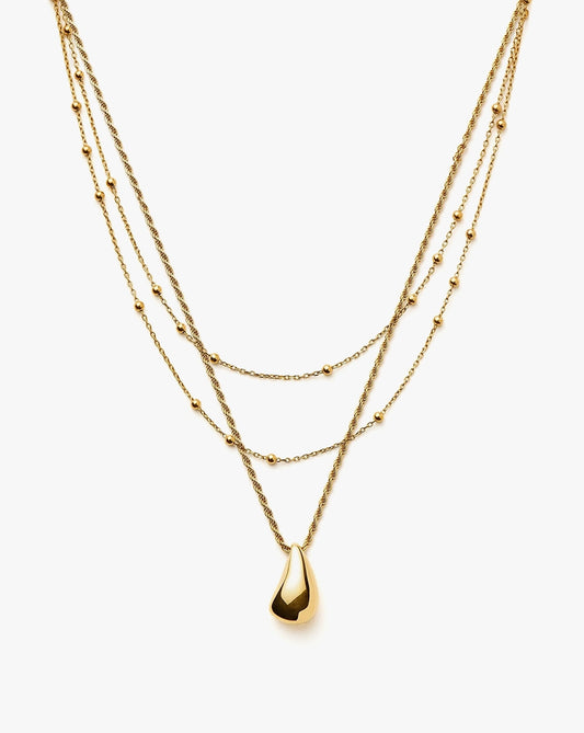 18K Gold Vermeil Droplet Pendant & Double Necklace Set