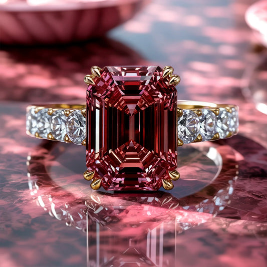 Camellia 3CT Emerald Cut Red Gemstone Ring