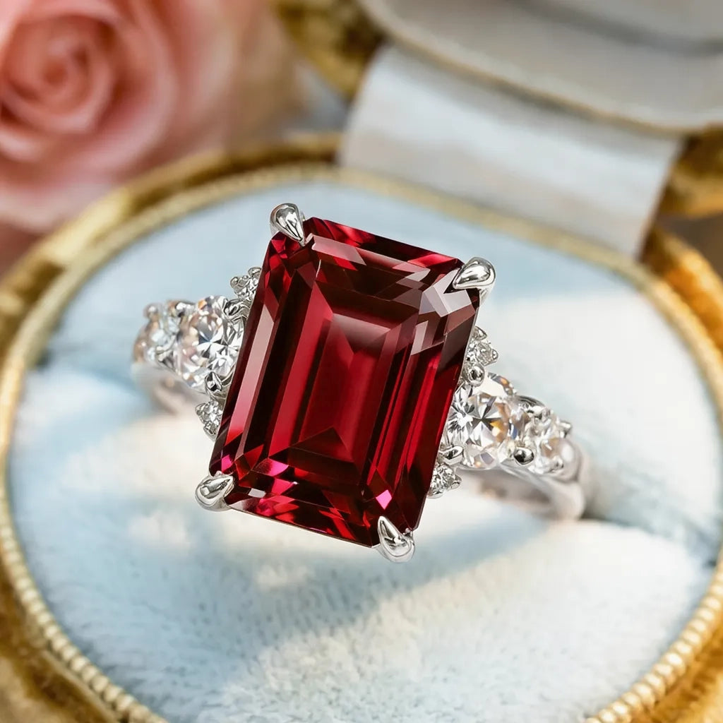 Scarlett‘s Velvet | 2CT Emerald Cut Burgundy Gemstone Ring
