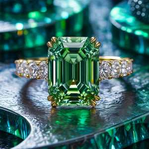 Camellia 3CT Emerald Cut Green Gemstone Ring