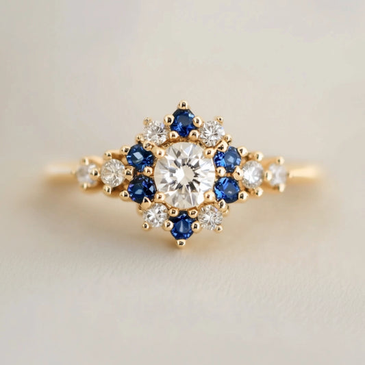 Vivienne’s Blossom | White & Blue Sapphire Engagement Ring