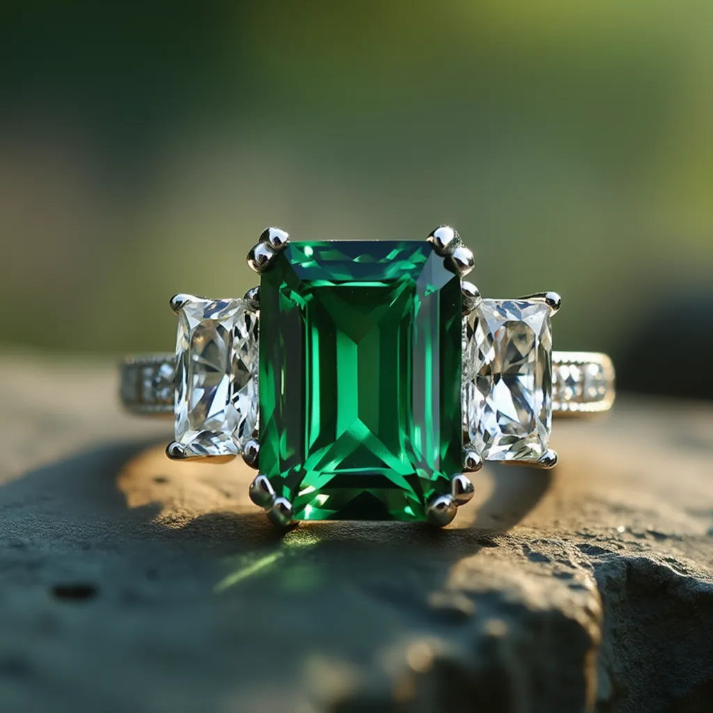 Cleo's Regal | 3CT Baguette Emerald Solitaire Statement Ring
