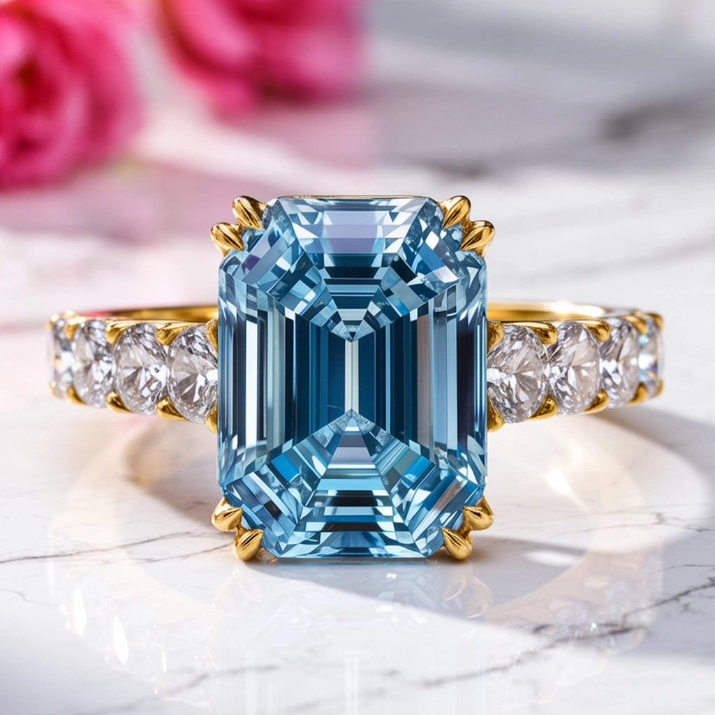 Marina‘s Aegean | 3CT Emerald Cut Blue Gemstone Ring
