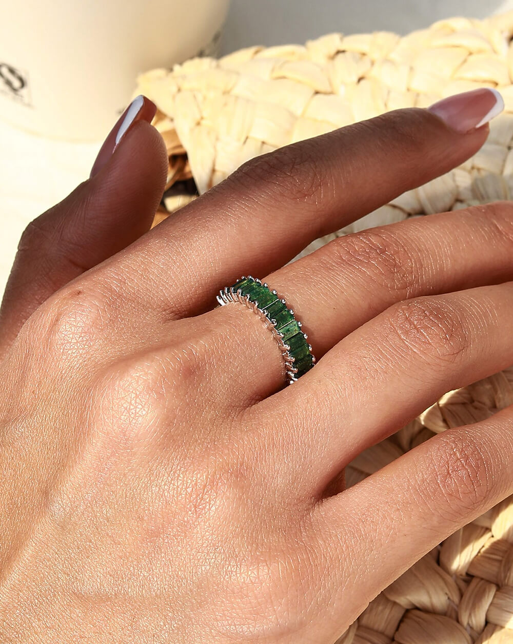 Natural Baguette Emerald Terrace Moss Agate Ring