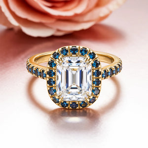 The Isolde 2CT Emerald Cut Halo Moissanite Ring