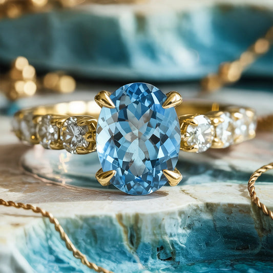 The Celestine 2CT Oval Cut Blue Gemstone Ring