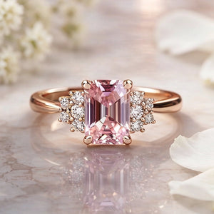 Aurora‘s Halo | 2CT Emerald Cut Pink Gemstone Ring