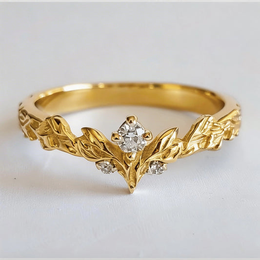 Angel’s Garden | Diamond Leaf Motif Wedding Band
