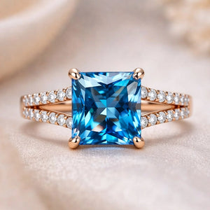 Aurora’s Gleam | 2CT Princess Cut Blue Sapphire Ring