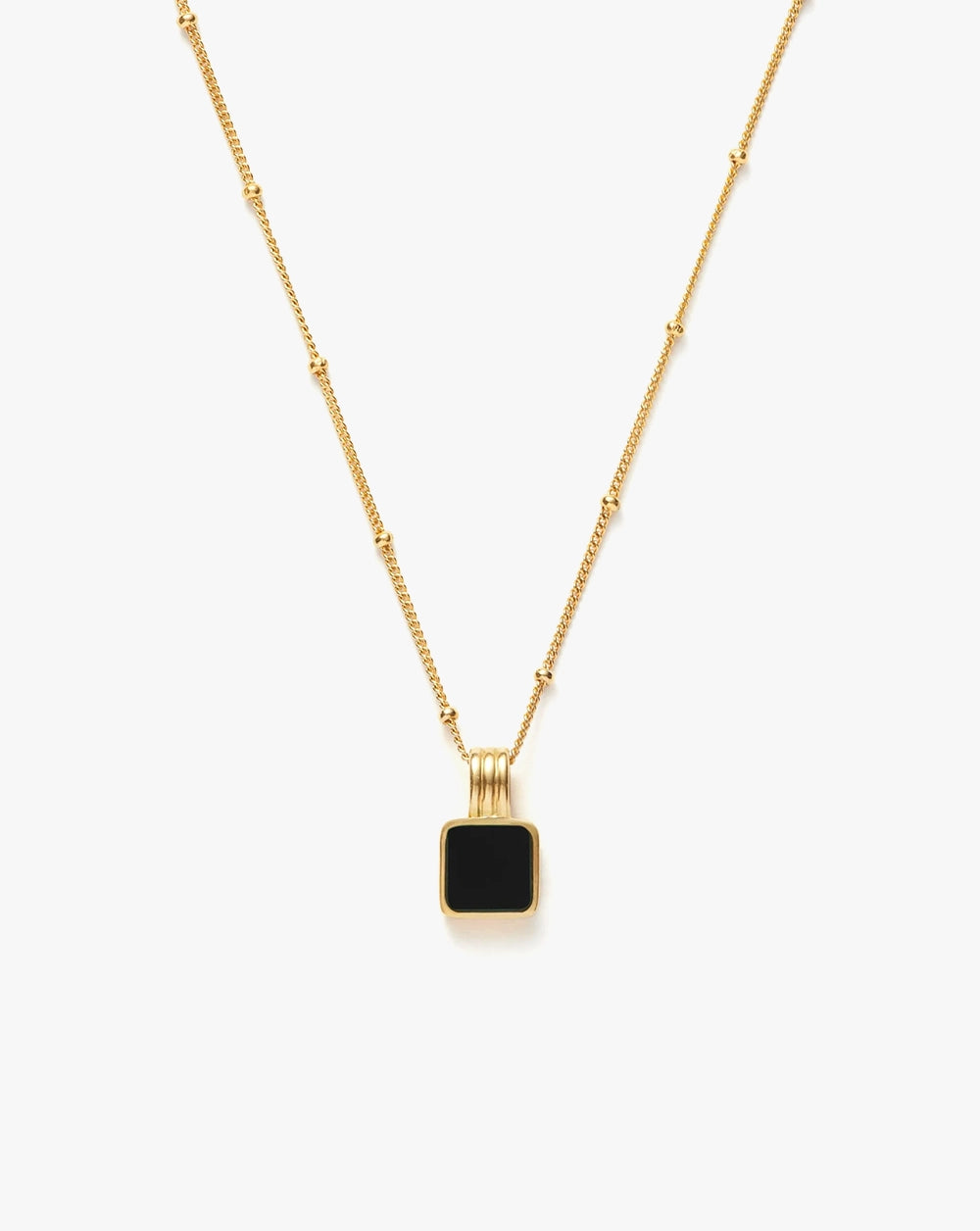 18K Gold Vermeil Black Square Onyx Necklace