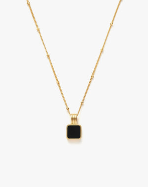 18K Gold Vermeil Black Square Onyx Necklace