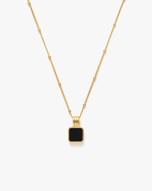 18K Gold Vermeil Black Square Onyx Necklace