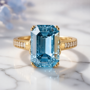 Marina's Tide | 5CT Emerald Cut Blue Gemstone Ring