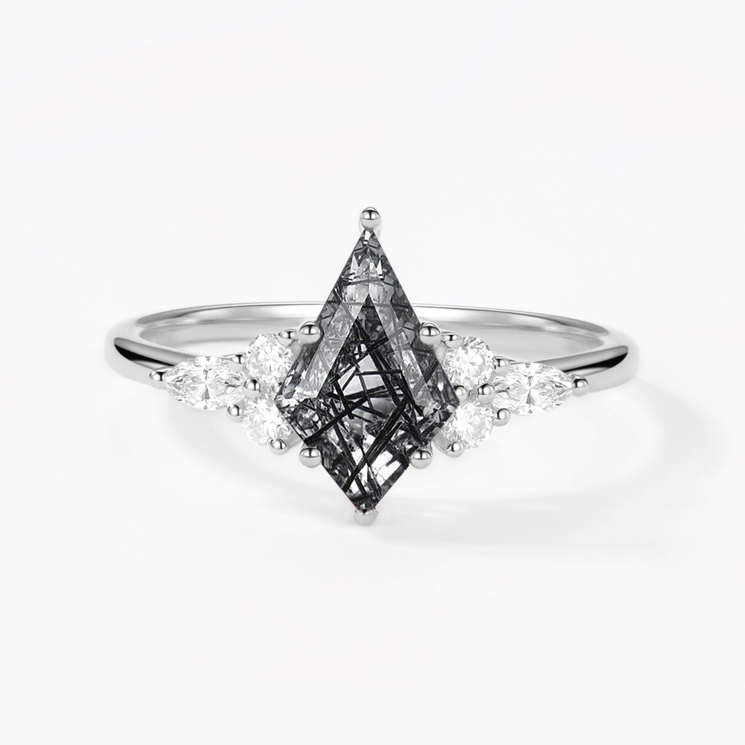 Unique Moss Agate Kite Cut Three Sides Stone Engagement Ring