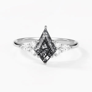 Unique Moss Agate Kite Cut Three Sides Stone Engagement Ring