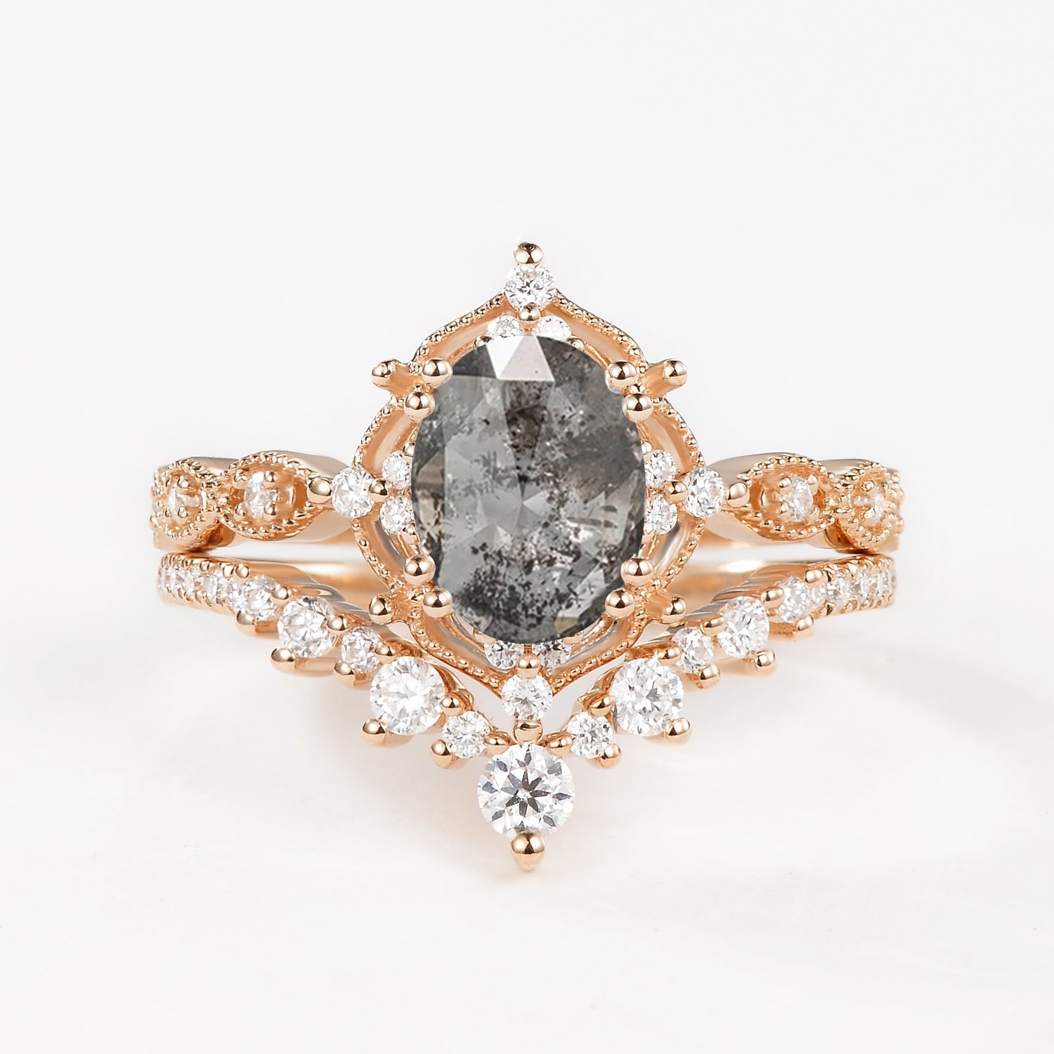 1.5ct Signature Moss Agate Vintage Ring Set 2pcs - Charlotte
