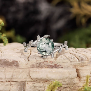 Olive Branch Natural Moss Agate Green Gemstone Adjustable Open Ring